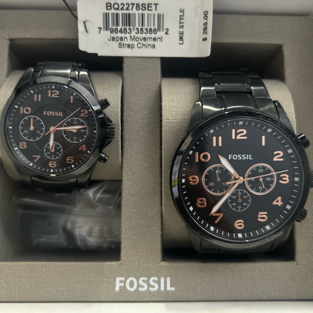 Fossil Black Chronograph Watch Set